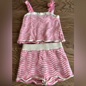 Pink and White Striped Knit Tank and Shorts Set
